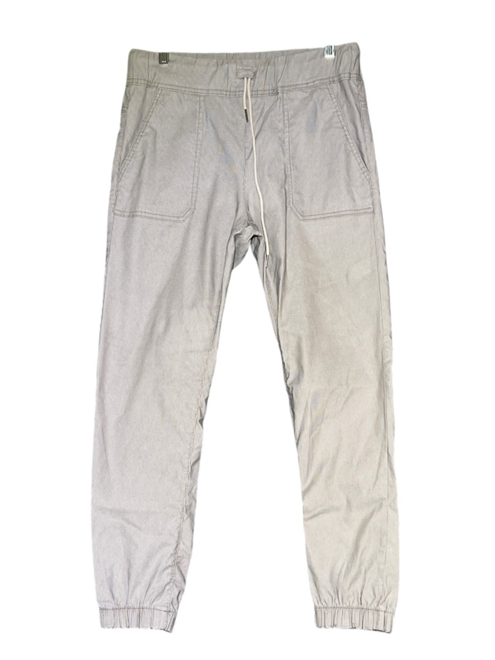BEVY FLOG Striped Shely Jogger Pant Pinstripe Beige Tan Size 28 FLAWS